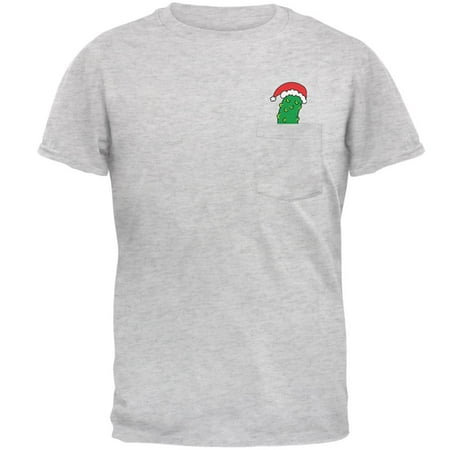 German Pickle Tradition Christmas Pocket Pickle German Tradition Mens Pocket T Shirt Light Heather Grey X-LG ()