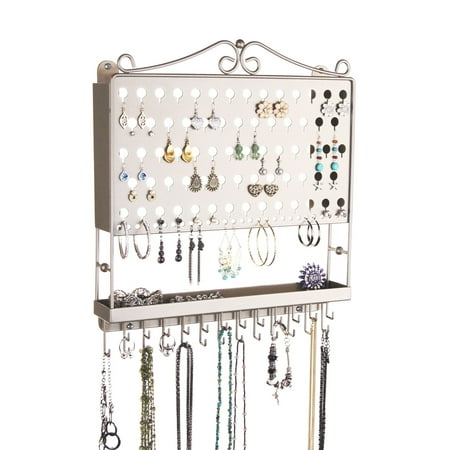 Angelynn S Jewelry Organizers Wall Mounted Organizer Angelynn S Jewelry Organizers Wall Mounted Organizer Hanging Earring Holder Necklace Rack Closet Storage Accessory Angel Satin Nickel