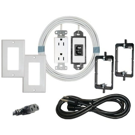 Midlite MDTPJW7R2W Midlite Power Jumper HDTV Power Relocation Cable with Old Work Device Wall Mounting Brackets