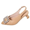 thumbnail image 2 of Samdudou Womens Heels Closed Toe Pointed Kitten Heel Pumps Slingback Design Large Sparkling Rhinestone Square Buckle Decor Dressy Slip-On Shoes for Office Wedding Party Evening, 2 of 9