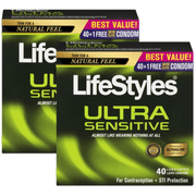 (2 Pack) LifeStyles Ultra Sensitive Lubricated Latex Condoms - 40 ct