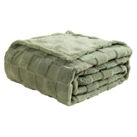 AUQ 1 Pc Queen Size Flannel Fleece Blanket,Super Soft and Warm Lightweight Checkered Pattern Blankets for All Seasons,27.6X39.4 Inch,Tea Green