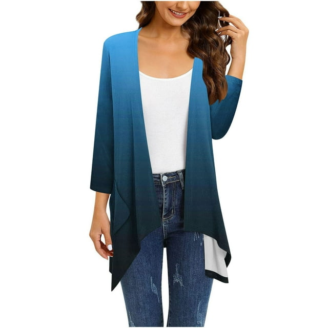 Timegard Cardigans for Women Plus Size Irregularly Comfy Coat Fall Travel Loose Outwear Gradient Color