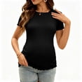thumbnail image 5 of QSAWXQZ Maternity T Shirt Crew Neck Short Sleeve Lettuce Hem Ribbed Stretch Soft Knit Pregnancy Top L, 5 of 9