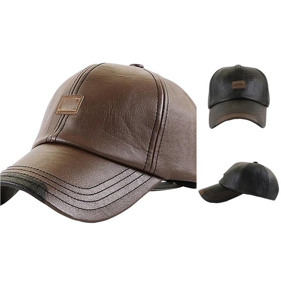Xijirk Leather Baseball Cap Structured Windproof Adjustable Winter Hat Stylish Headwear for Daily Driving and Cold Weather Outdoor Activities,Coffee,25x25x9cm