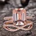 thumbnail image 2 of Vintage Look 7x9mm Emerald Cut 4.5 Carat Morganite Engagement Ring Set Accents Diamond Moissanite 10k Rose Gold, 2 of 6