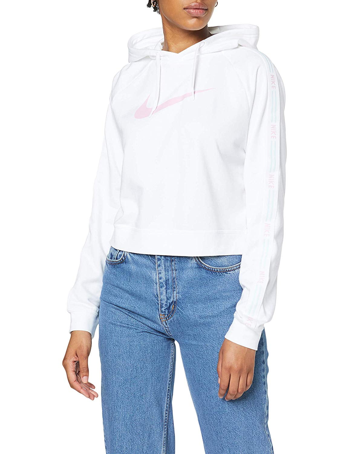 Nike - Womens Cropped Hoodie Pink Fleece Logo Band Sleeve XS - Walmart ...