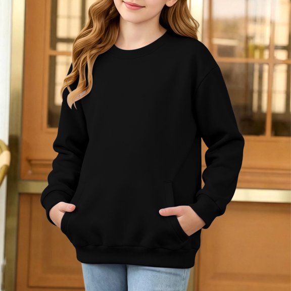 Mifsaly Boys Girls Pullover Sweatshirt Long Sleeve Warm Sweatshirts with Pockets Comfortable Everyday Casual Playwear for Fall Winter