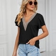 thumbnail image 2 of Defitshape Women's V Neck Top Plus Size T Shirt Soft Fashion Basic Loose Crop Short Sleeve Casual Lightweight Shirt Black Large, 2 of 4