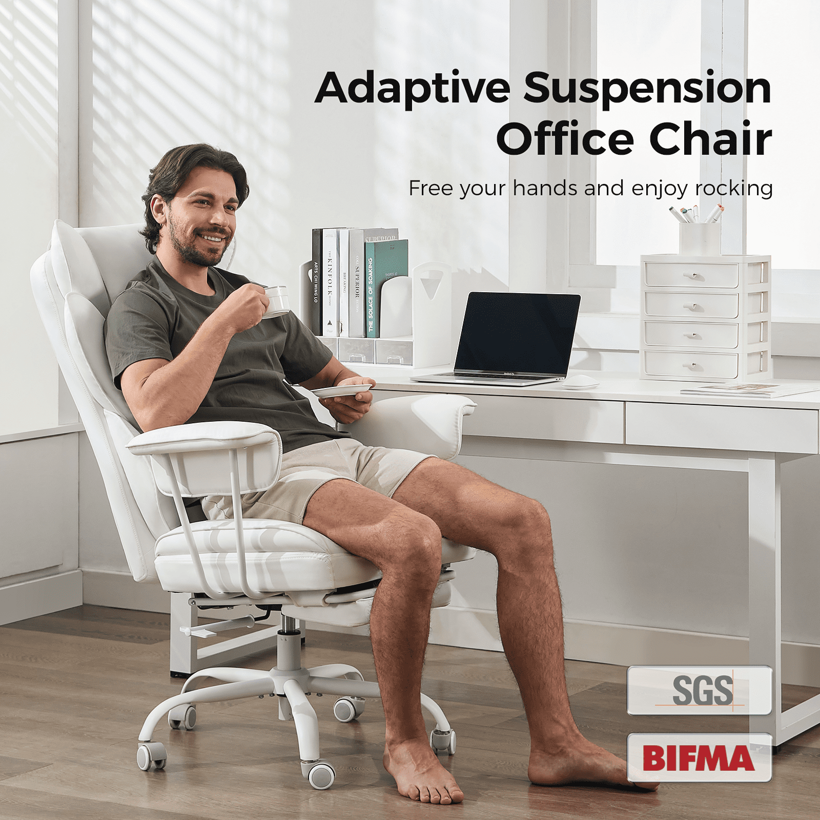 TMV Big and Tall Office Chair - High Back Ergonomic Desk Chairs for Adults with Wide Seat & Footrest,Lumbar Support Swivel Computer Chair for Home Office，White