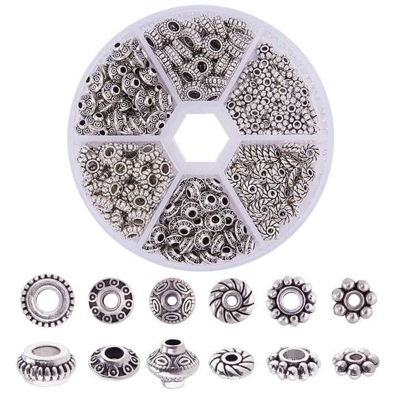 Perles d'Espacement PH PandaHall Argent Antique Alliage Tibétain 300 Pcs