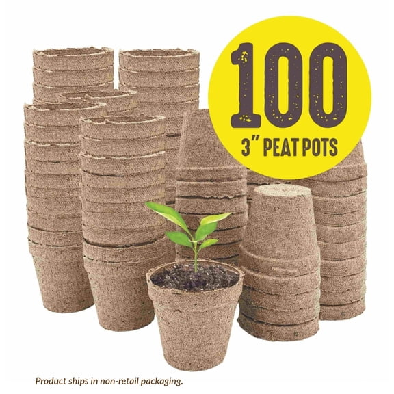 Jiffy Organic Seed Starting 3" Diameter Biodegradable Peat Pots (100 Pots)