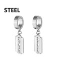 thumbnail image 1 of razor blade earrings punk style stainless steel design, 1 of 5
