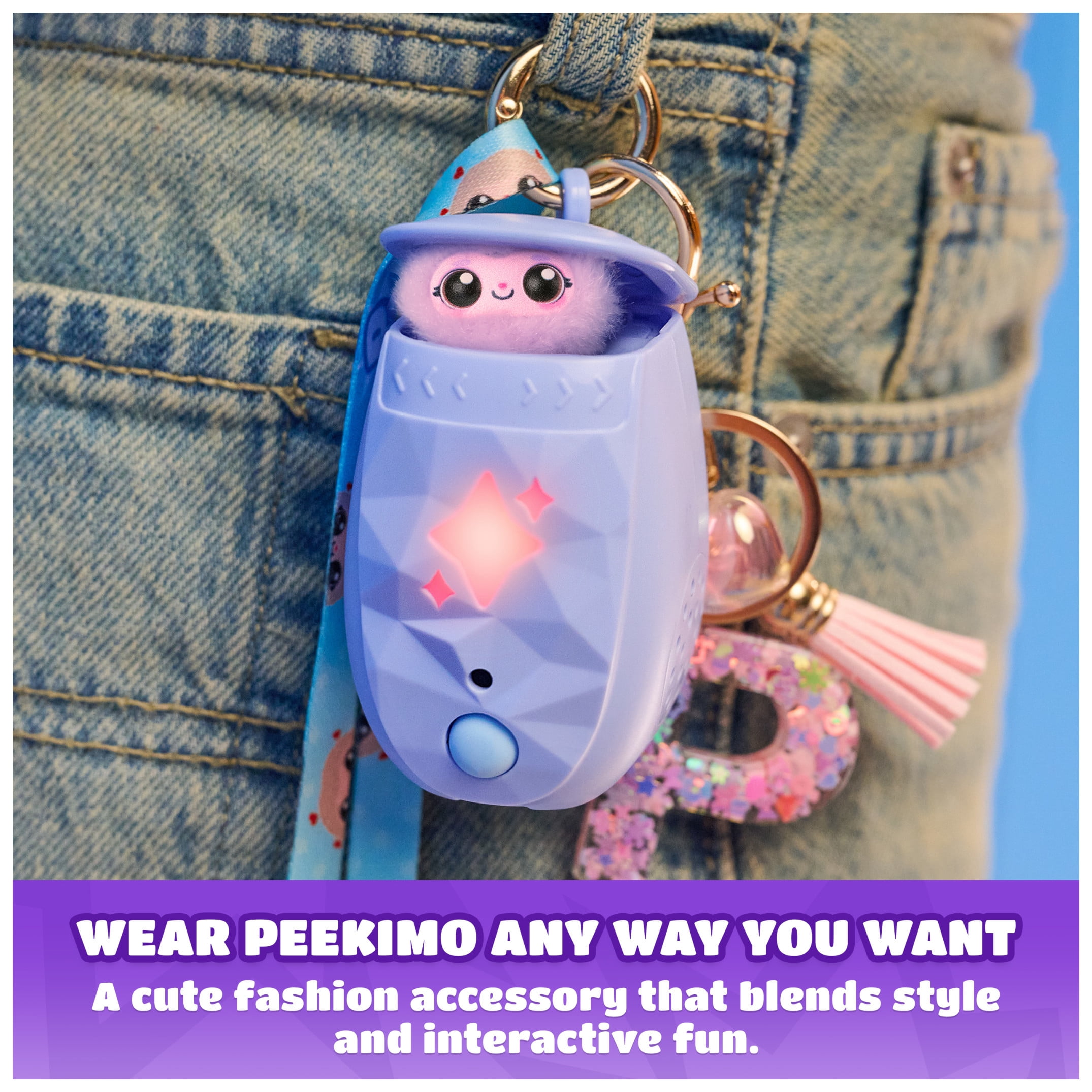 Peekimo, Interactive Pet & Wearable Accessory, 100+ Sounds & Reactions, Purple