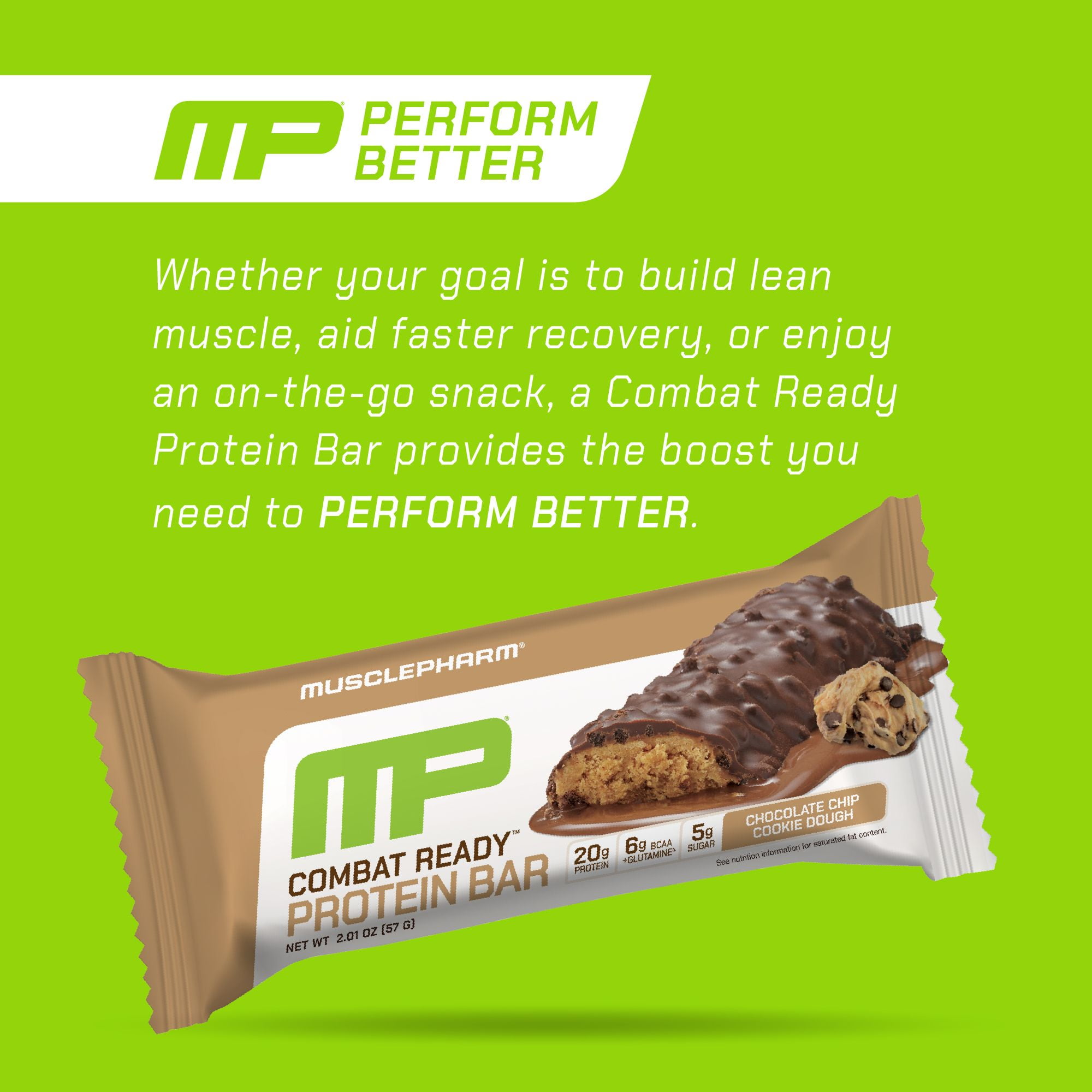 MusclePharm Combat Crunch Protein Bar, Chocolate Chip Cookie Dough, 20g Protein, 12 Ct