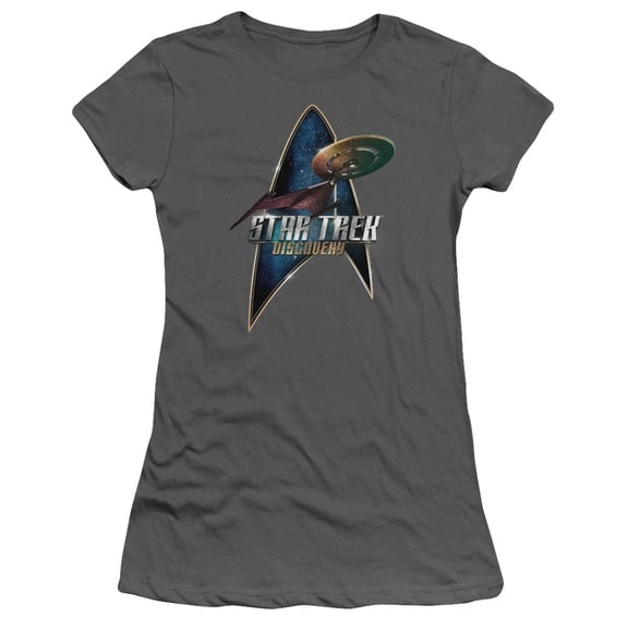 Star Trek Discovery Discovery Deco Junior Women's Sheer T-Shirt Charcoal