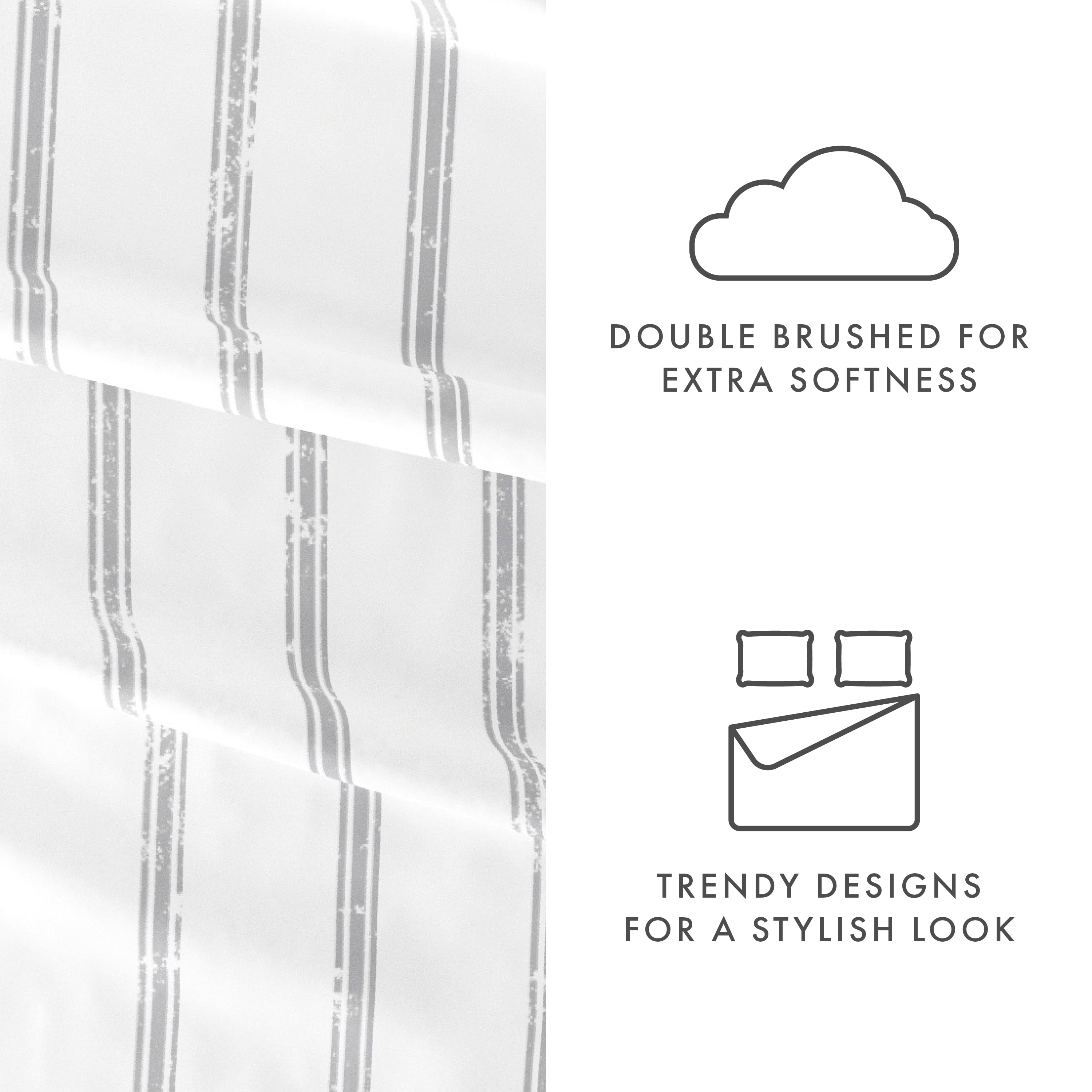 Noble Linens 4 Piece Pattern Microfiber Bed Sheets Set, Light Gray Distressed Line, CalKing
