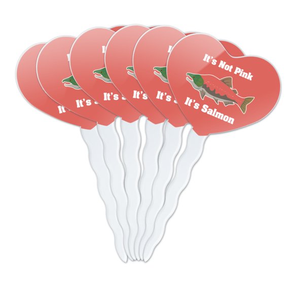 Not Pink Salmon Color Funny Heart Love Cupcake Picks Toppers Decoration Set of 6