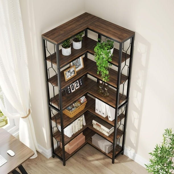 Tribesigns Corner Shelf, 7-Tier Industrial Corner Bookshelf, Wood