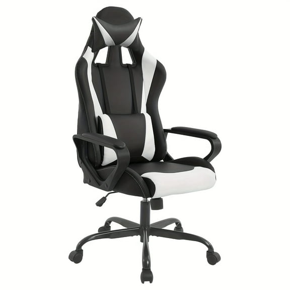 PC Gaming Chair Office Chair Ergonomic Computer Chair Mid Back Adjustable Desk Chair with Lumbar Support Armrest 360° Swivel Gaming Chair with Headrest for Home Office Work Study, White