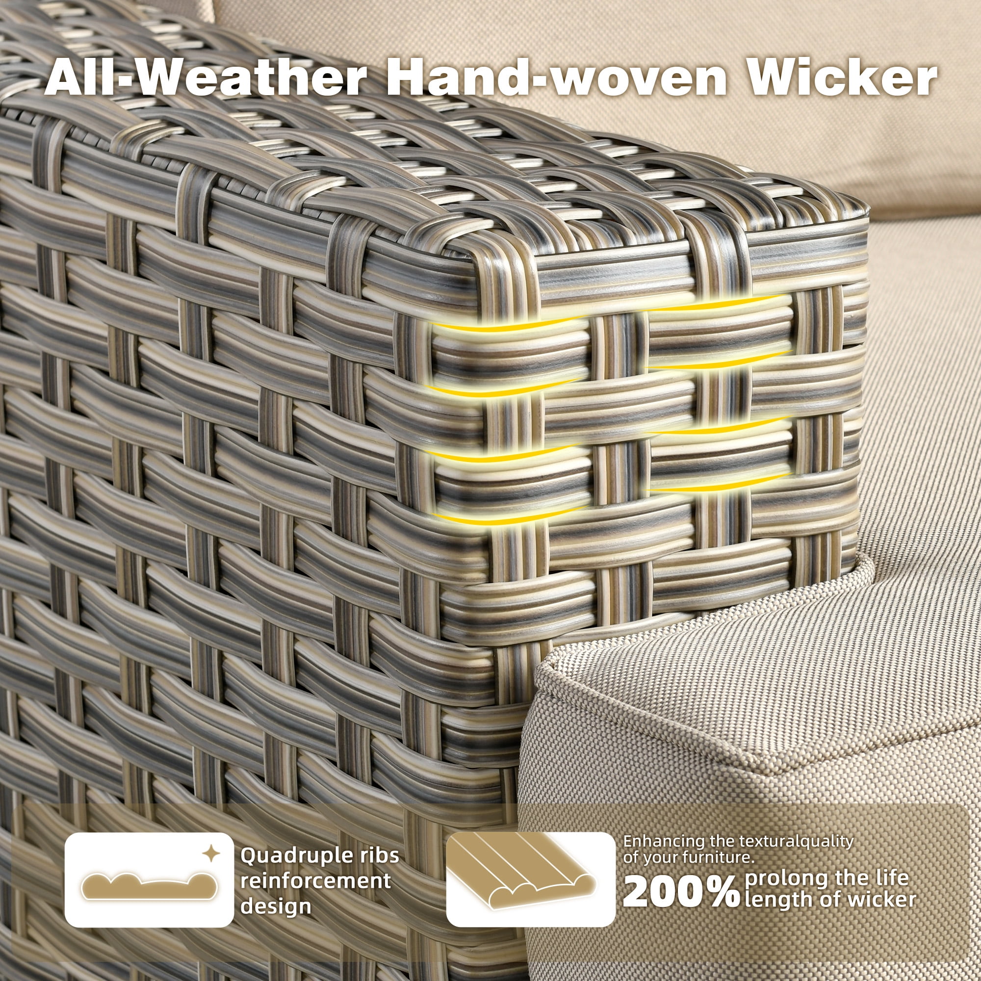 XIZZI 9-Piece Outdoor Sectional Patio Furniture Sets, Wicker Patio furniture with Swivel Chairs and Coffee Table, Rattan Outdoor Conversation Set for Balcony, Porch, Backyard, Beige