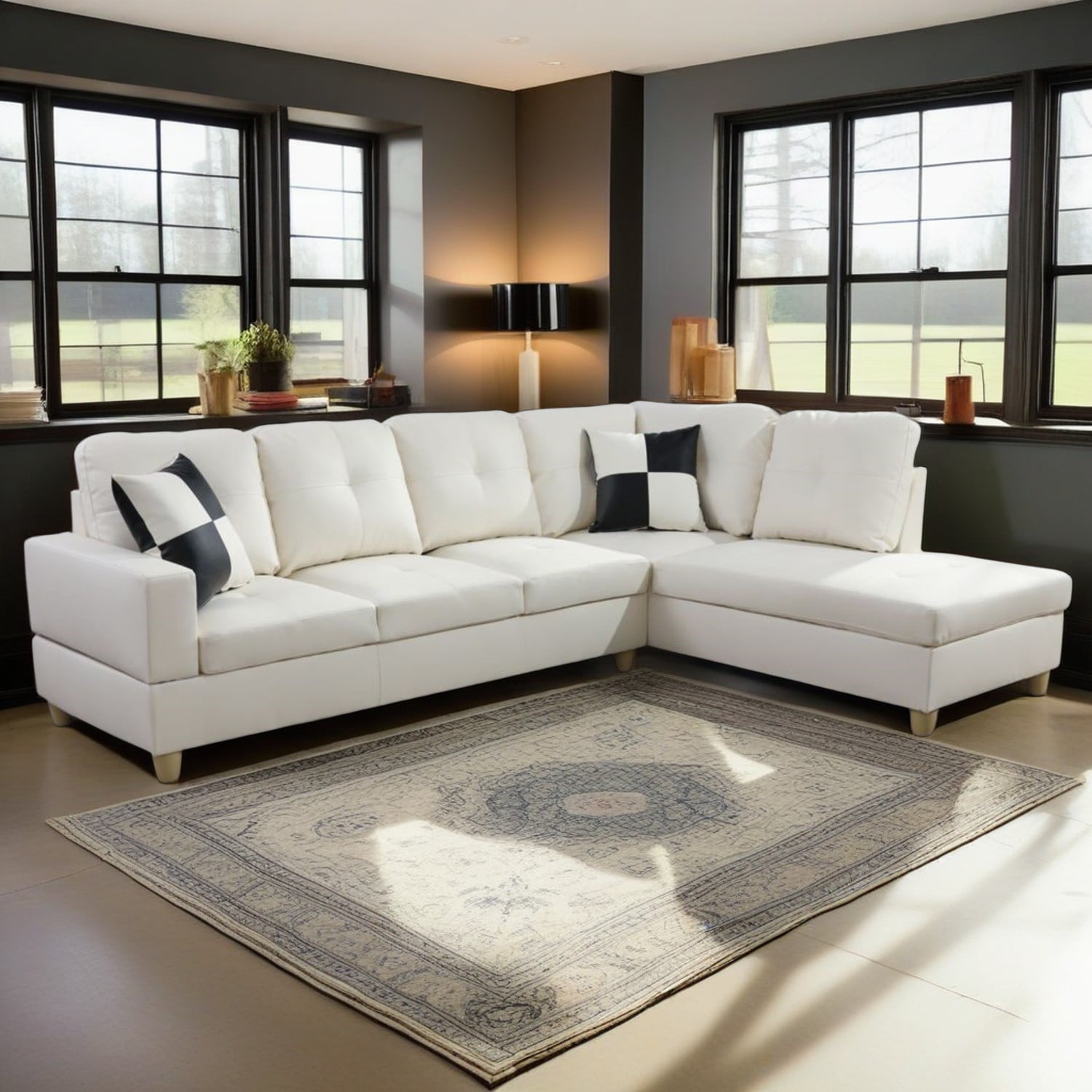 Hommoo Sofa Set, Faux Leather 2-Piece Couch Living Room Sofa Set,White