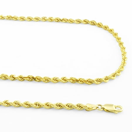 10k Yellow Gold 2.5mm Hollow Rope Chain Pendant Necklace Unisex, 16"- 30"
