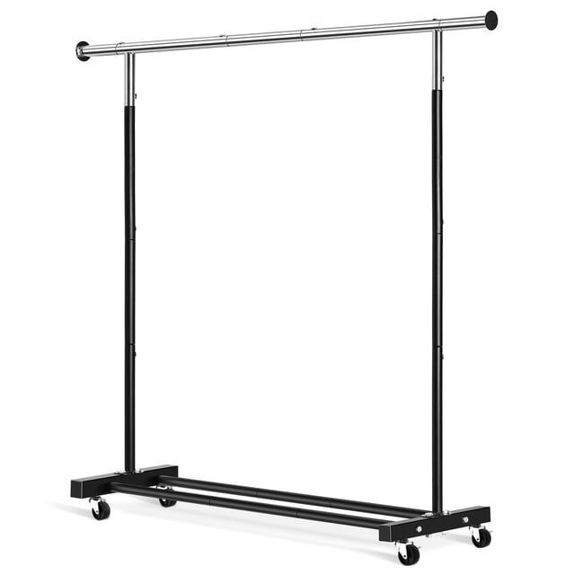 Perchero VICERII, perchero resistente de 141 cm con ruedas y estante inferior, capacidad de 59 kg para colgar ropa, abrigos, camisas, suéteres, faldas, negro