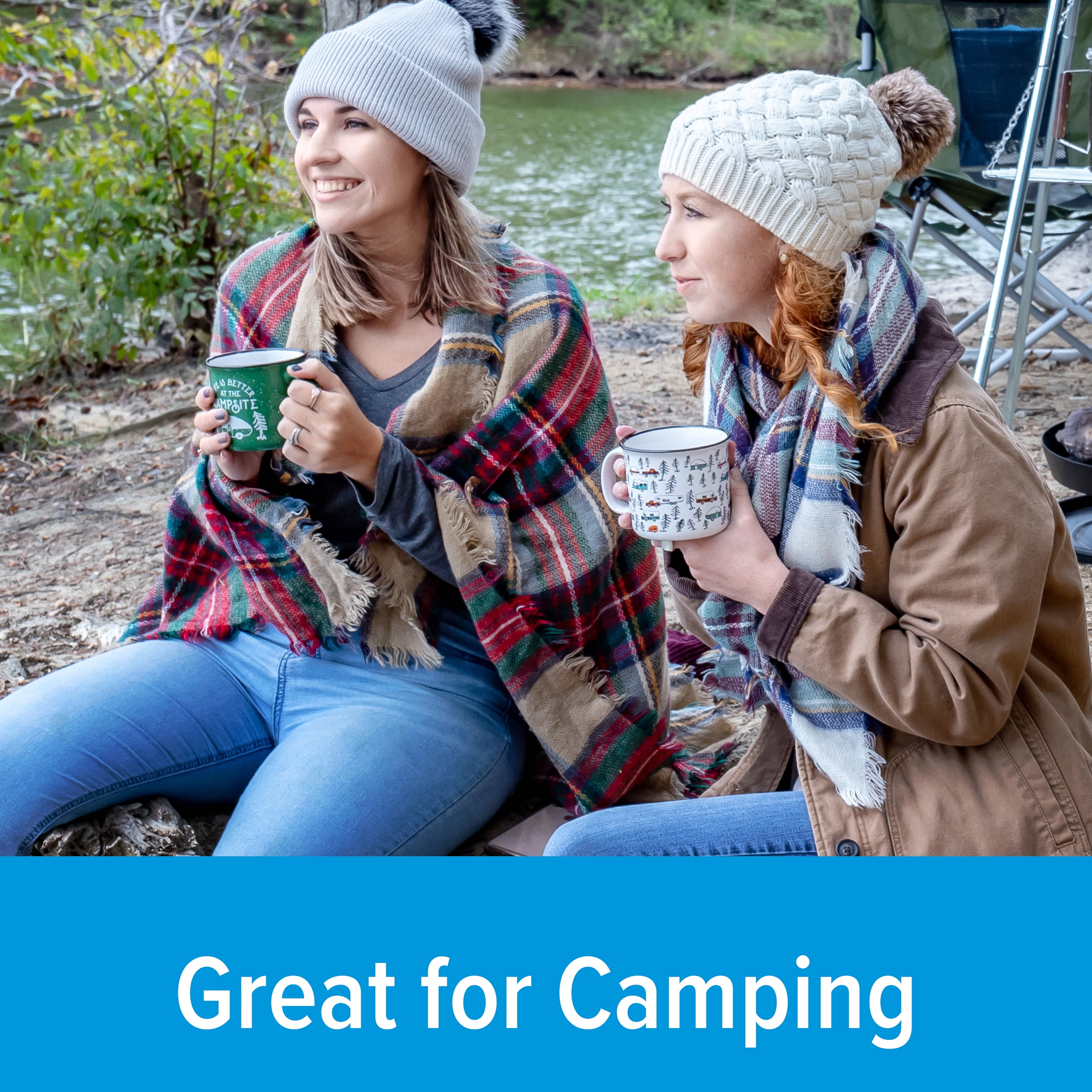 (2 pack) Camco Multicolor Ceramic Mug Set, 14 oz, Camping Design, 4-Pack