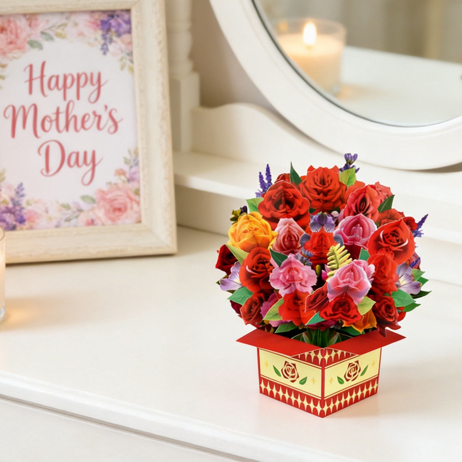 Yannianjz 4Pcs Mother's Day Greeting Card, 3D Poping-up Flower Arrangement Display Stand, Three-dimensional Bouquet Card for Birthdays, Anniversaries, Weddings