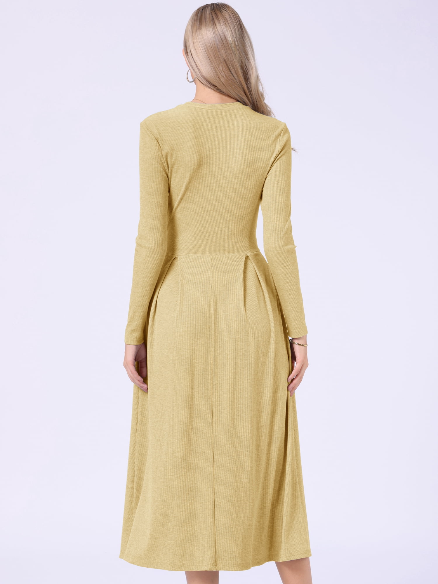DARING DIVA Women's Long Sleeve Maxi Casual Formal Spring A-Line Dress M Yellow