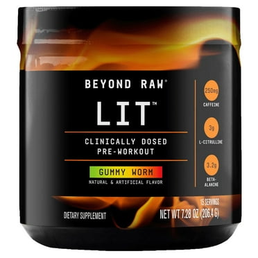 Beyond Raw® LIT™ Pre-Workout Powder, Gummy Worm, 250mg Caffeine, 7.44 oz