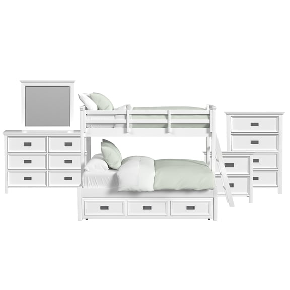 Brooklyn Kids Twin Over Full Bunk with Ladder & Trundle 5PC Bedroom Set in White