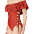 thumbnail image 2 of YDX Women's Swimwear Flounce Off Shoulder One Piece Ruffles Bathing Suit, Shimmery Merlot, Large, 2 of 2