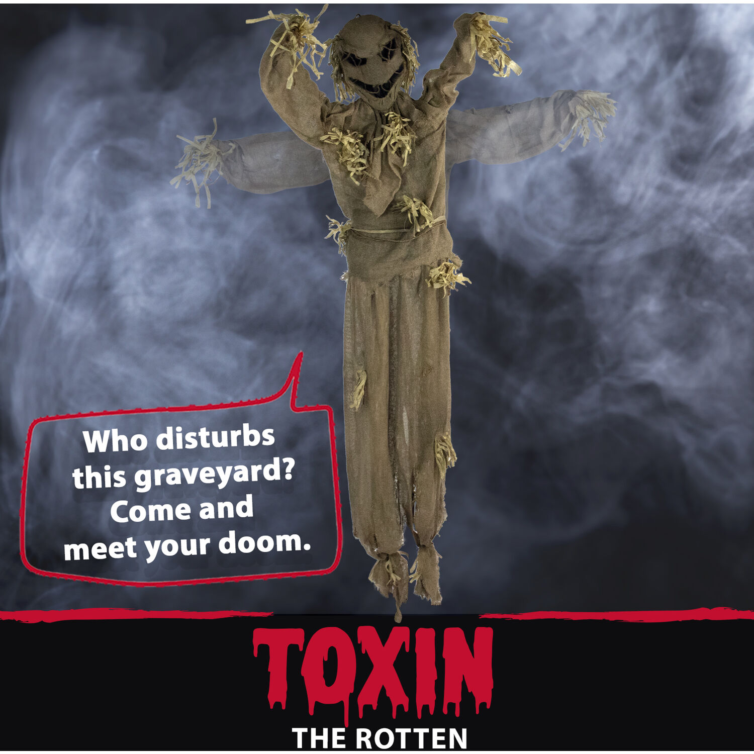 Haunted Hill Farm Life-Size Animatronic Scarecrow, Indoor/Outdoor Halloween Decoration, Multi-Color