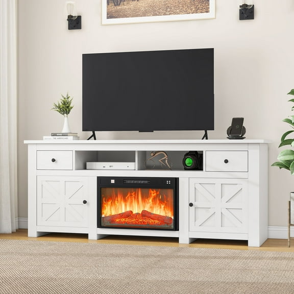 Uforic TV Stand for Large Screens up to 80", Console with Fireplace and Storage, 70" White
