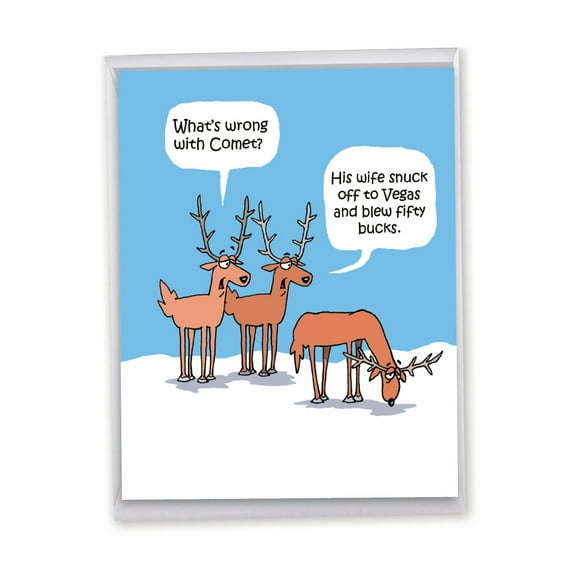 1 Jumbo Funny Holiday Christmas Greeting Card (8.5 x 11 Inch) - Reindeer Problem J2497XSG