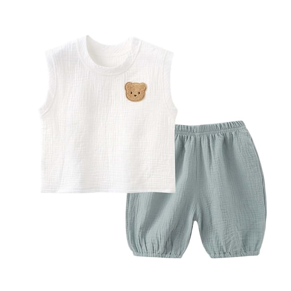 Owordtank Baby Boy Summer Clothes Bear Embroidery Crew Neck Cotton Short Sleeve Tops Shorts Set 2pcs Toddler Boy Outfits
