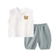 thumbnail image 1 of Conjunto de Pantalones Cortos de Verano para Niños Bordado Oso sin Mangas con Color Bloque Fondo Suave, 1 of 9