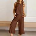 thumbnail image 2 of Caywon Women Sleeveless Round Neck Tunic Blouse and Flowy Pocket Pants 2 Piece Set Casual Coordinates Comfortable Wide Leg Trousers Outfit Brown XXL, 2 of 5