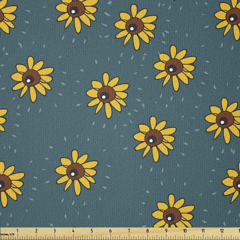 Sunflower Fabric by The Yard, Graphic Flower Style Meadow Nature Pattern,  Stretch Knit Fabric for Clothing Sewing and Arts Crafts, 2 Yards, Teal