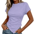 thumbnail image 2 of ClodeEU Women's Round Neck Short Sleeve T-Shirt,Slim Fitted Solid Color Top with Ruched Side and Asymmetric Hem Purple,Women's Plus M, 2 of 9