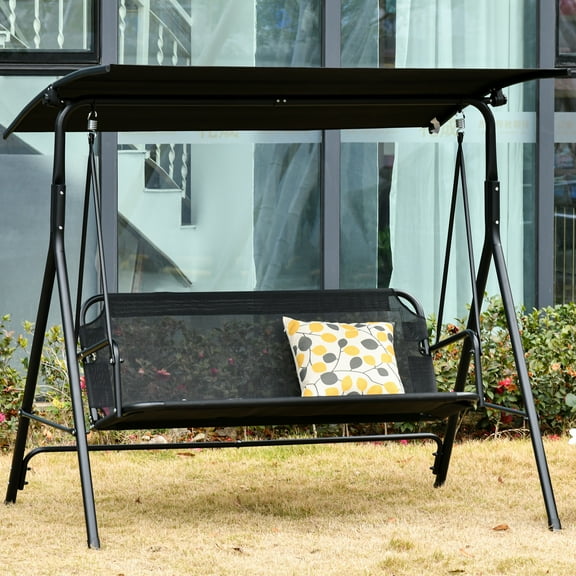 Outsunny Outdoor Patio Swing Chair with Adjustable Canopy, Black