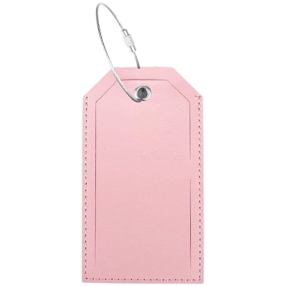 Large Luggage Tags, Wire Lanyard Boarding Pass, Leather Luggage Tags with Privacy Cover and Steel Loops (Pink Plain) 4.53" x 2.52" x 0.16"