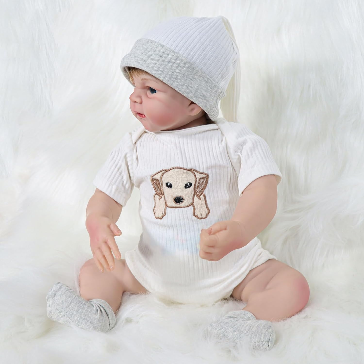JRLCGYP 18 inch Realistic Reborn Baby Dolls Boy, Hand-Painted Open Eyes Soft Vinyl Newborn Girl Doll, Real Life Doll Toy Gift Set for Kids Age 3+