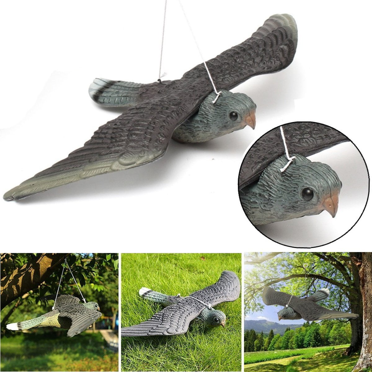 2 X Realistic Flying Bird Hawk Pigeon Decoy Pest Control Garden Scarer Scarecrow 