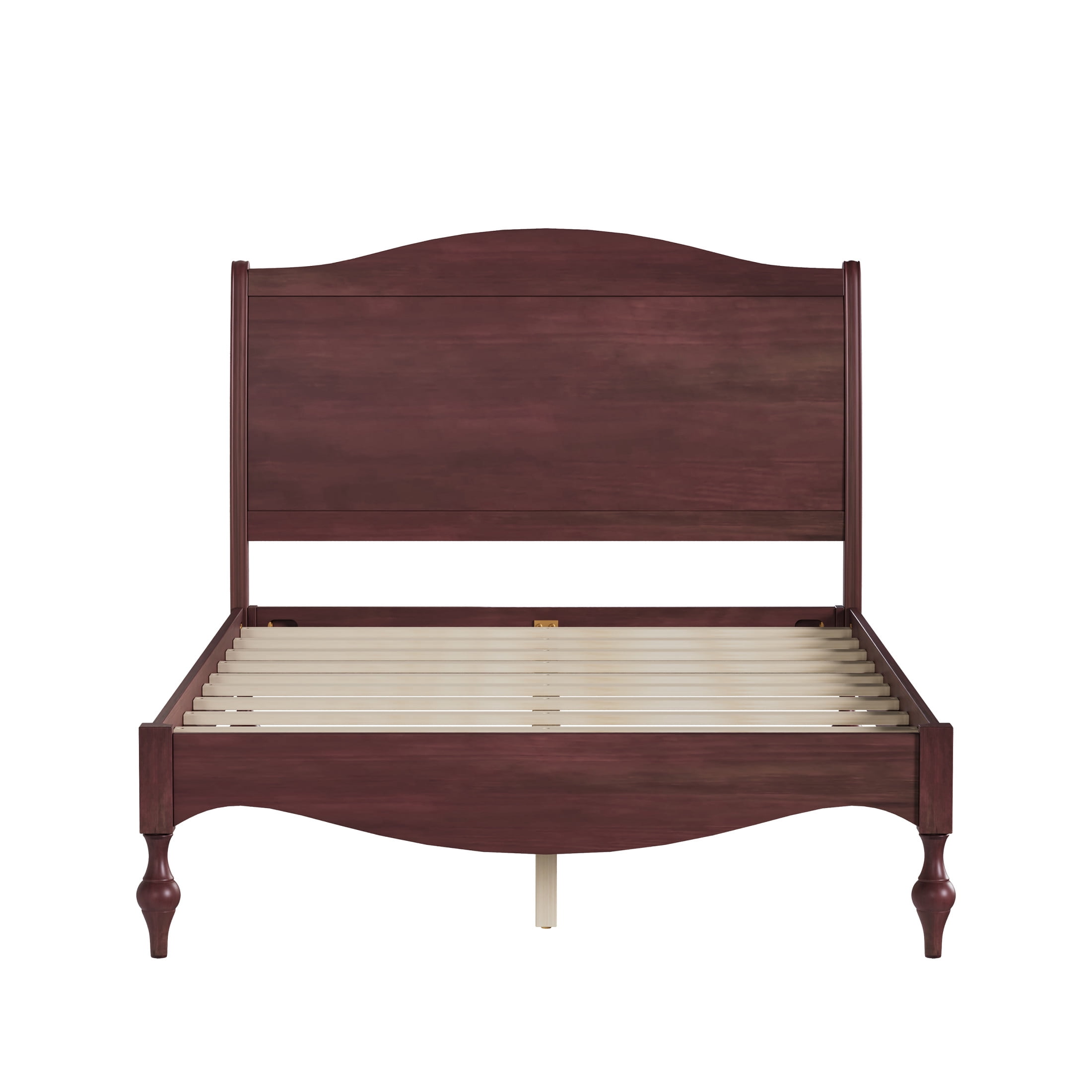 Noble House Carola Full Wooden Platform Bed Frame, Traditional Arched Headboard Vintage Design, Dark Walnut