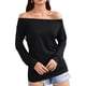 thumbnail image 2 of Top con hombros descubiertos para mujer, jersey de manga larga de Color puro, camisa holgada elástica para mujer, Top para fiesta diaria, trabajo negro XL, 2 of 6