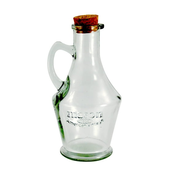 Grant Howard 15 oz Tuscany Embossed Glass Oil & Vinegar Cruet with Cork Top and Handle – Clear Mason-Style Bottle