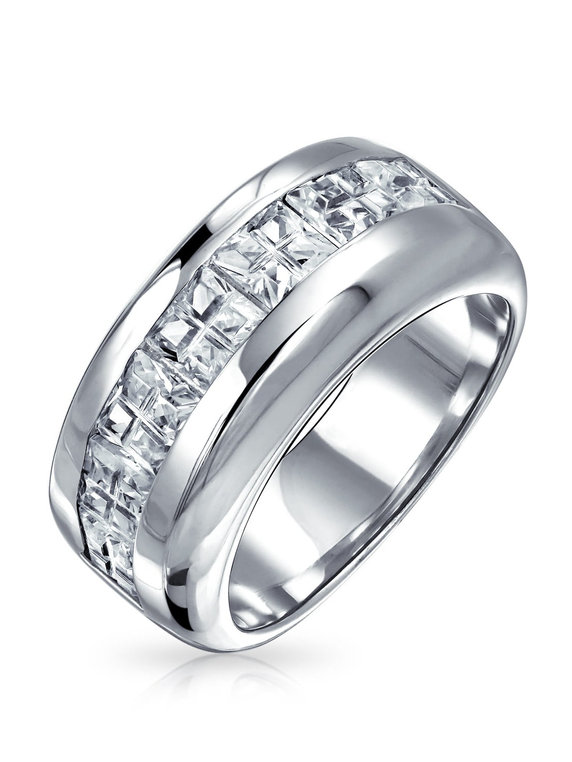 Men's Thick 10mm Round Channel Cz Stone Wedding Anniversary Ring Band 925 Silver 
